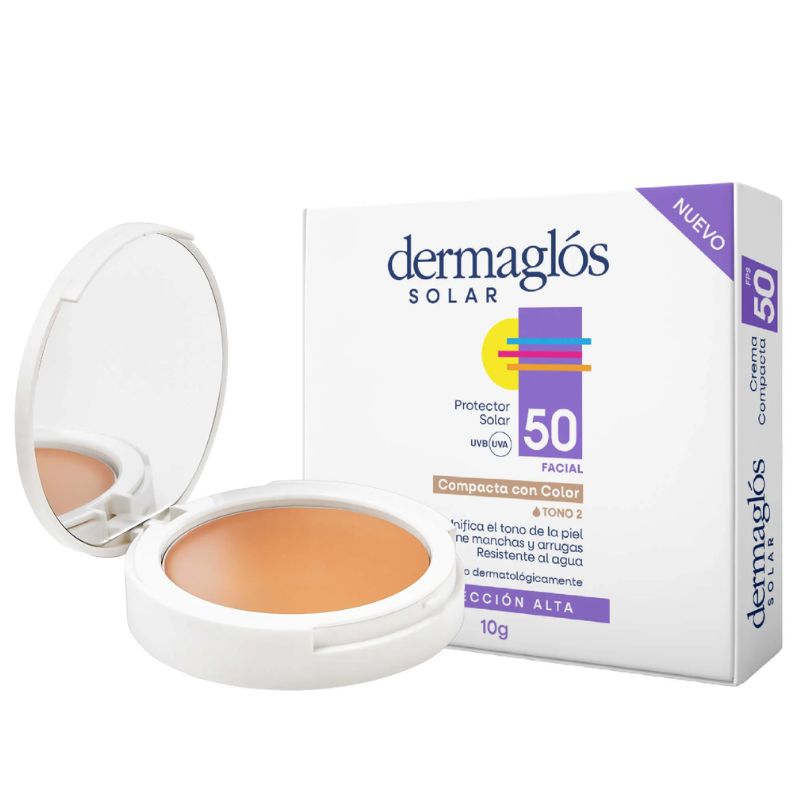 DERMAGLOS PROTECTOR SOLAR FACIAL CREMA COMPACTA FPS 50 CON COLOR T2 X 10 G.